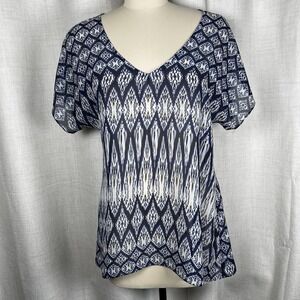 Vintage Y2K Show Me Your Mumu Sheer Top Womens Small Blue Geometric Made in‎ USA